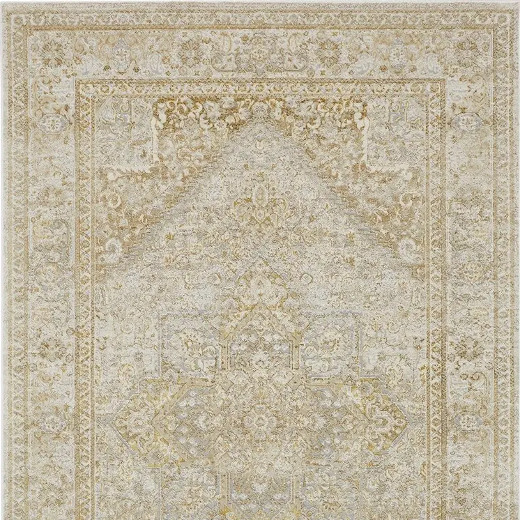 8' X 10' Ivory and Gold Oriental Power Loom Area Rug