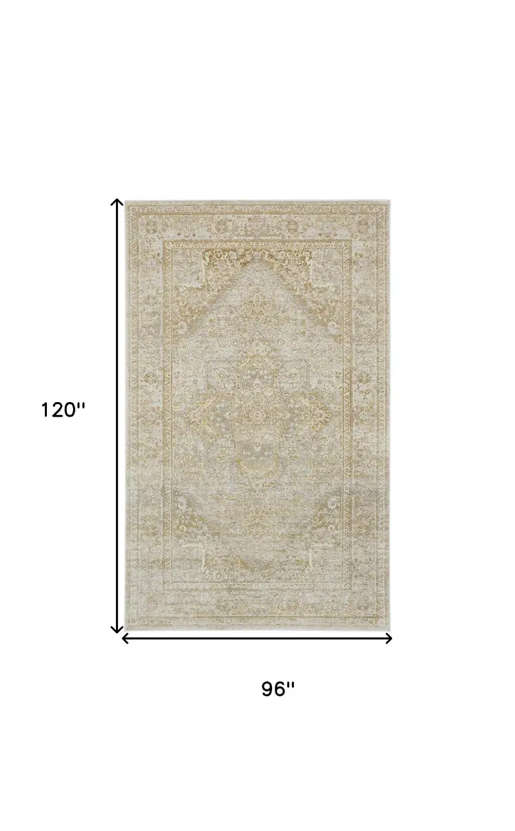 8' X 10' Ivory and Gold Oriental Power Loom Area Rug