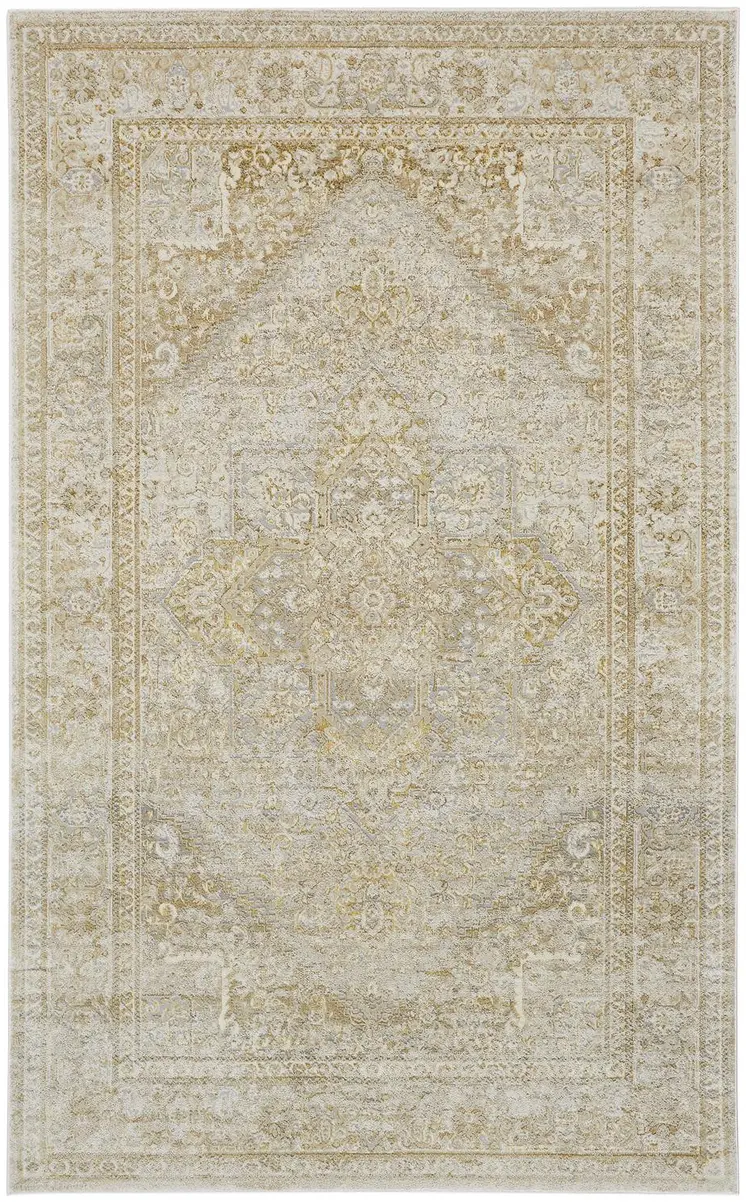 8' X 10' Ivory and Gold Oriental Power Loom Area Rug