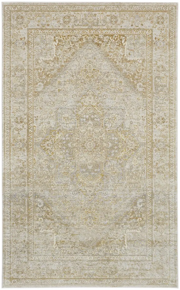 8' X 10' Ivory and Gold Oriental Power Loom Area Rug