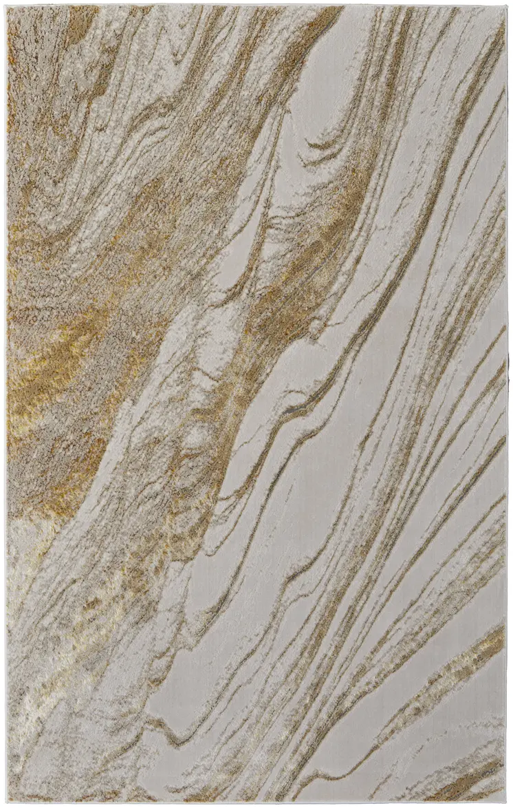 8' X 10' Ivory Brown and Gold Abstract Power Loom Area Rug