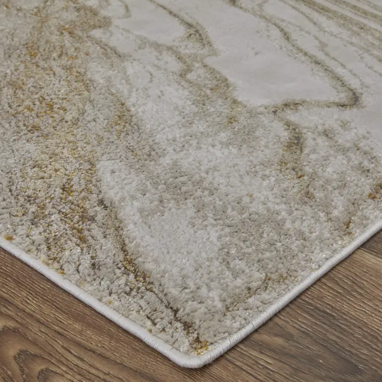 8' X 10' Ivory Brown and Gold Abstract Power Loom Area Rug