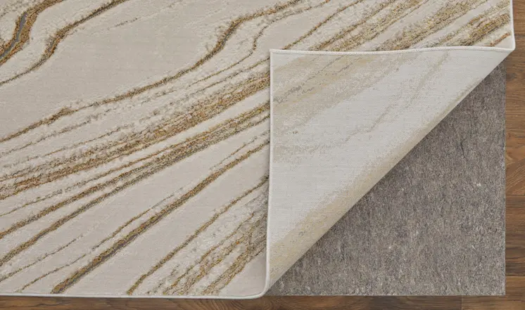 12' X 15' Ivory Brown and Gold Abstract Power Loom Area Rug