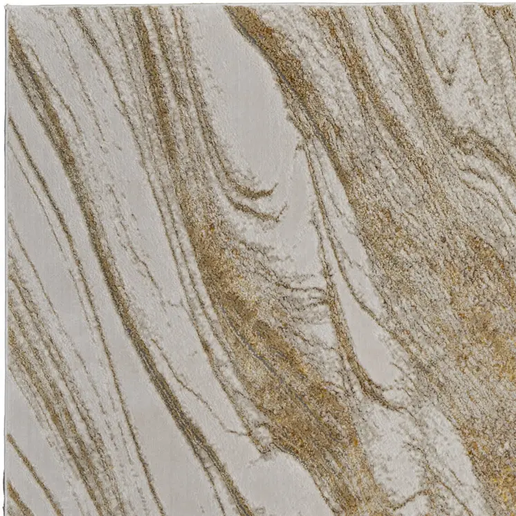 12' X 15' Ivory Brown and Gold Abstract Power Loom Area Rug