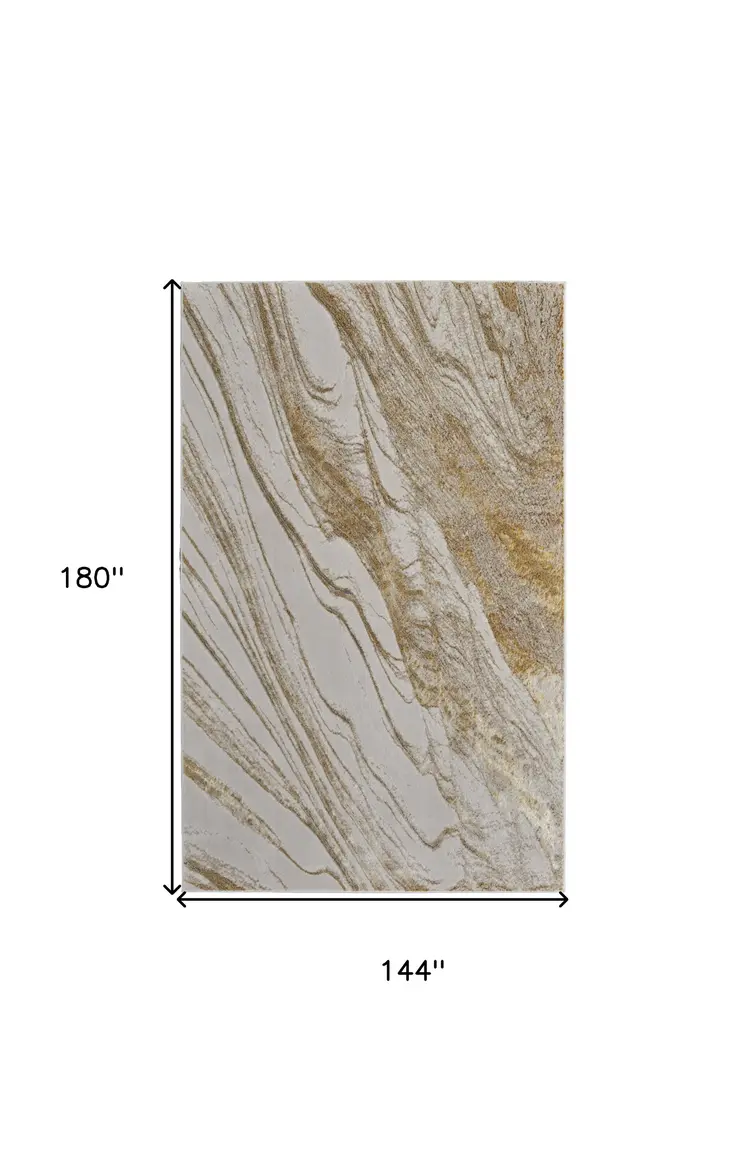 12' X 15' Ivory Brown and Gold Abstract Power Loom Area Rug