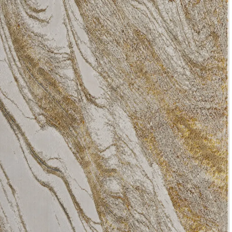 13' X 20' Ivory Brown and Gold Abstract Power Loom Area Rug