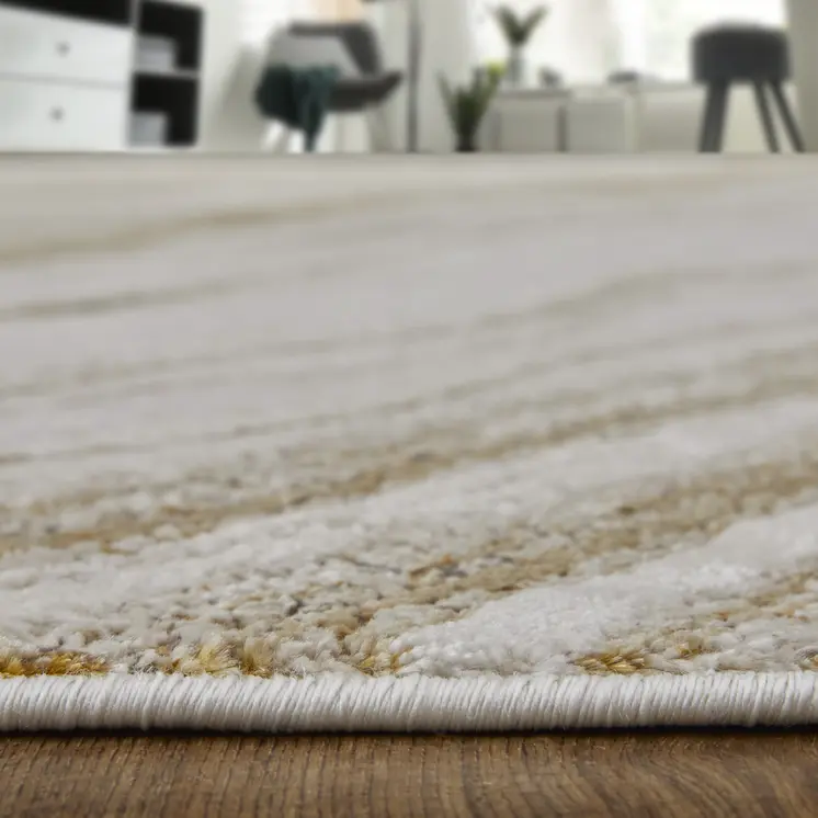 2' X 3' Ivory Brown and Gold Abstract Power Loom Area Rug