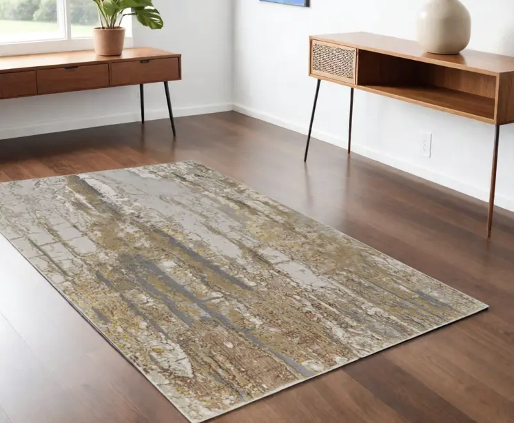 4' X 6' Ivory Gray and Brown Abstract Power Loom Area Rug