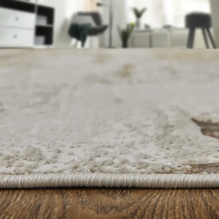 5' X 8' Ivory Gray and Brown Abstract Power Loom Area Rug