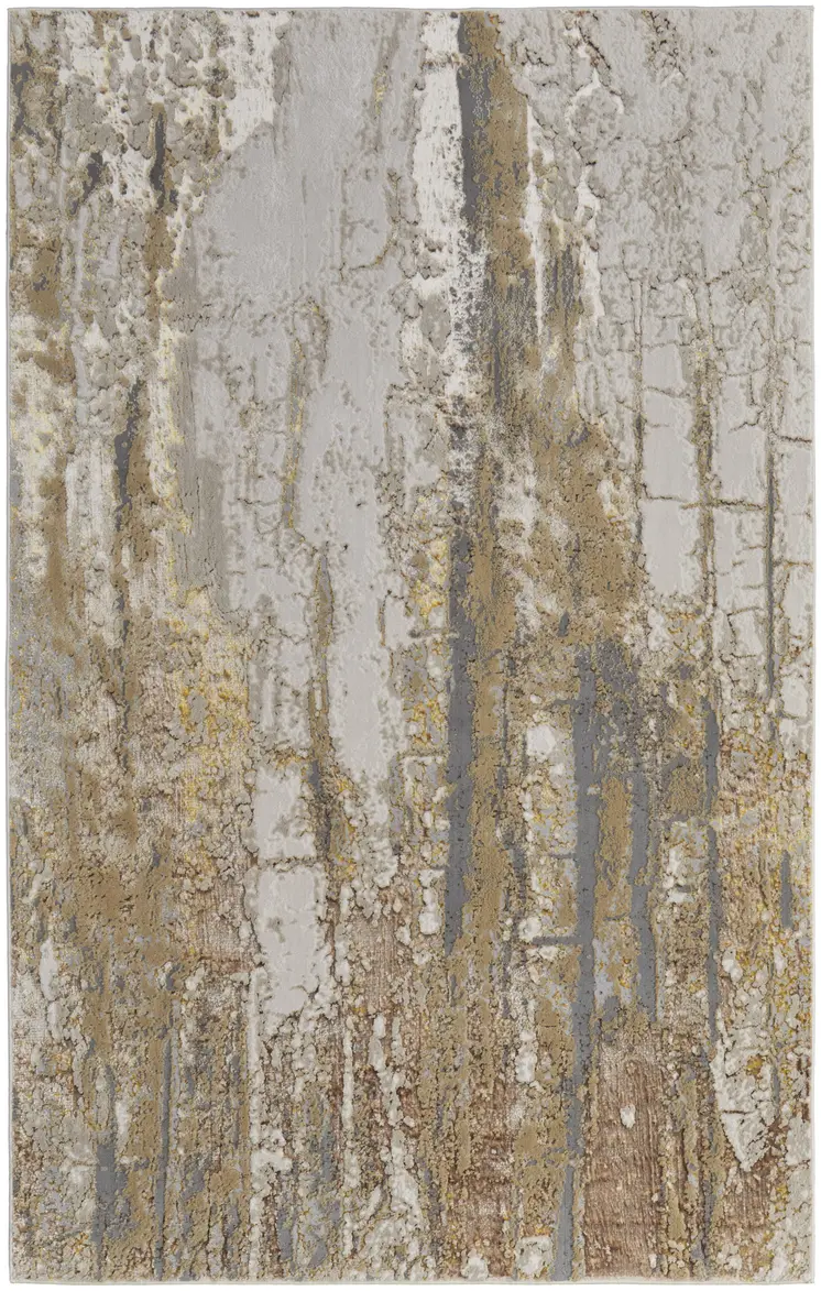 10' X 13' Ivory Gray and Brown Abstract Power Loom Area Rug