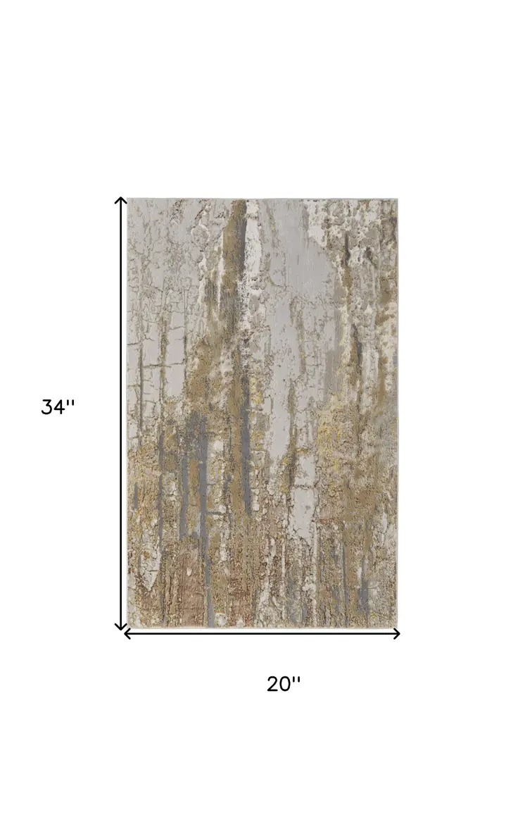 2' X 3' Ivory Gray and Brown Abstract Power Loom Area Rug
