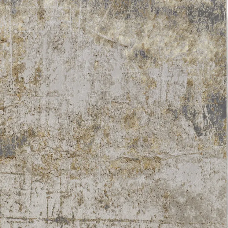 7' X 10' Ivory Gray and Brown Abstract Power Loom Worn Faded Area Rug