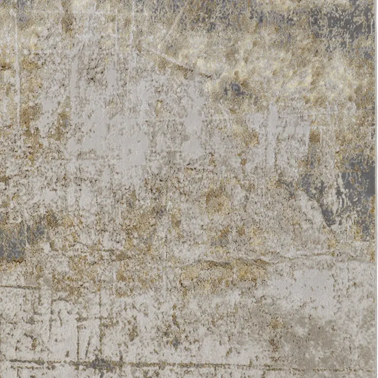 9' X 12' Ivory Gray and Brown Abstract Power Loom Worn Faded Area Rug