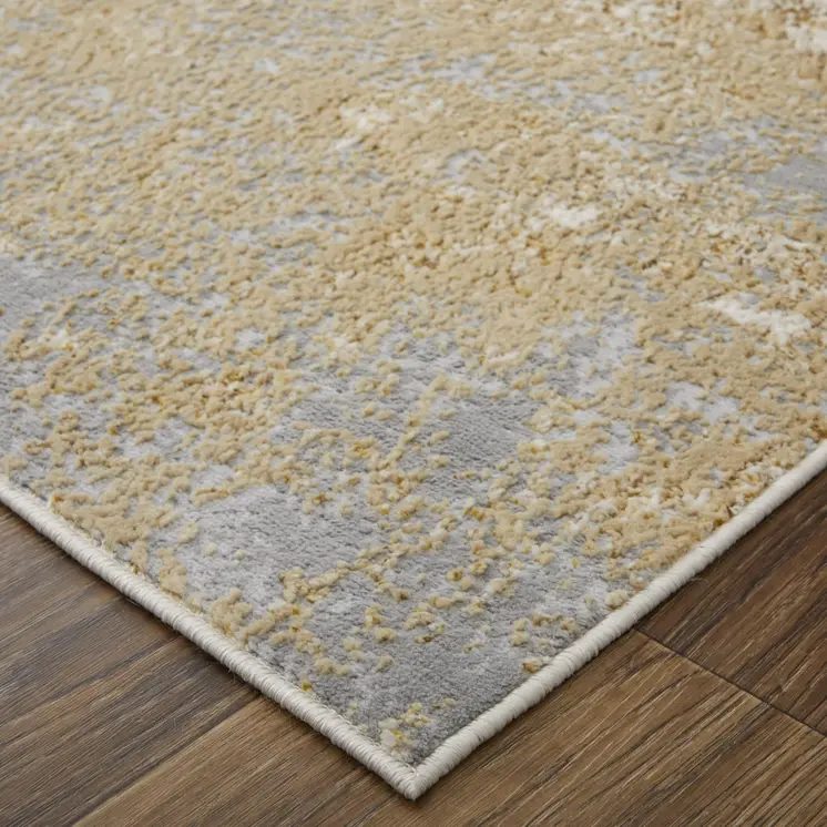 10' X 13' Ivory Gray and Brown Abstract Power Loom Worn Faded Area Rug