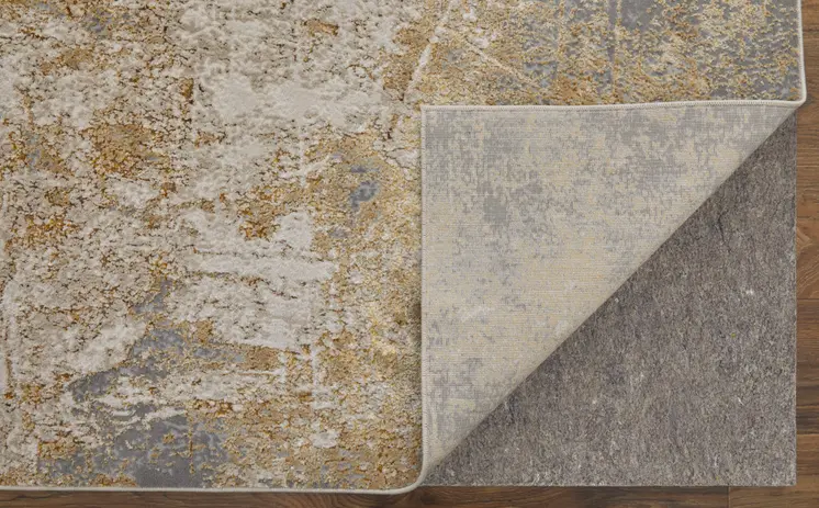 10' X 13' Ivory Gray and Brown Abstract Power Loom Worn Faded Area Rug