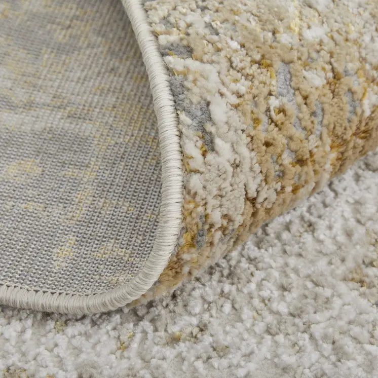 10' X 13' Ivory Gray and Brown Abstract Power Loom Worn Faded Area Rug