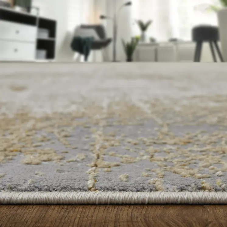 10' X 13' Ivory Gray and Brown Abstract Power Loom Worn Faded Area Rug