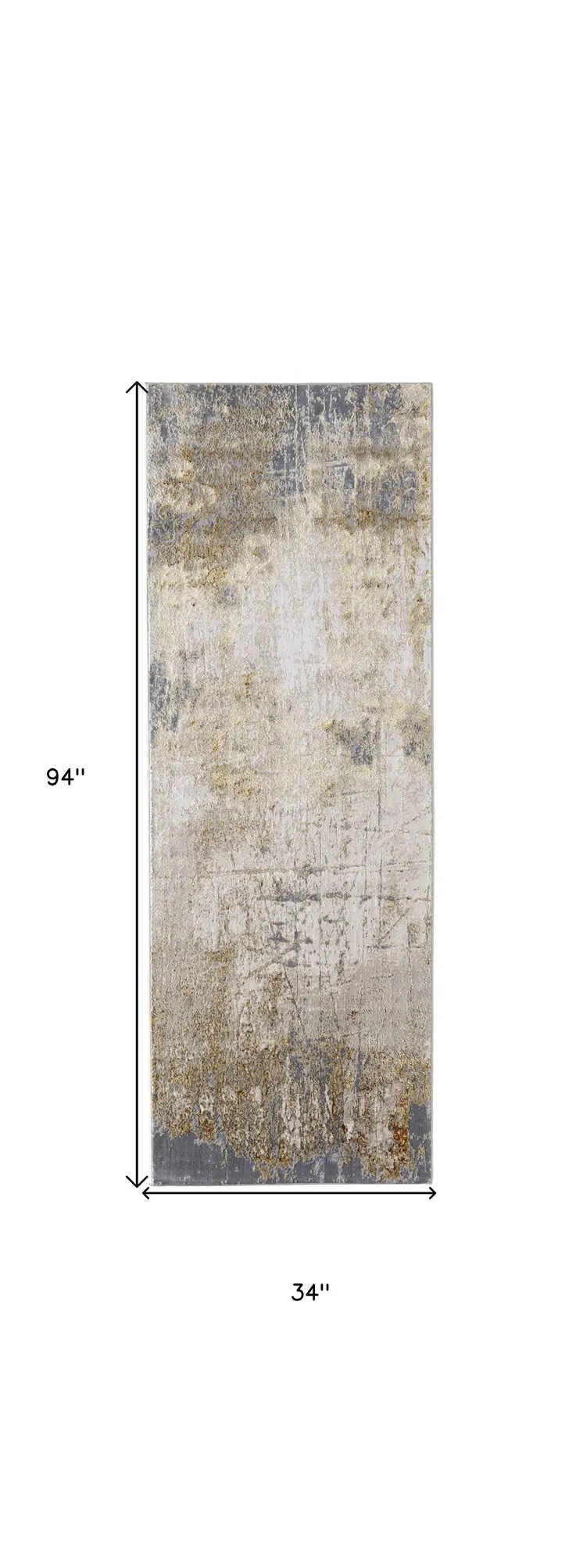 8' Ivory Gray and Brown Abstract Power Loom Worn Faded Runner Rug