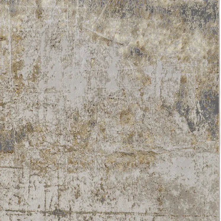 12' X 18' Ivory Gray and Brown Abstract Power Loom Worn Faded Area Rug