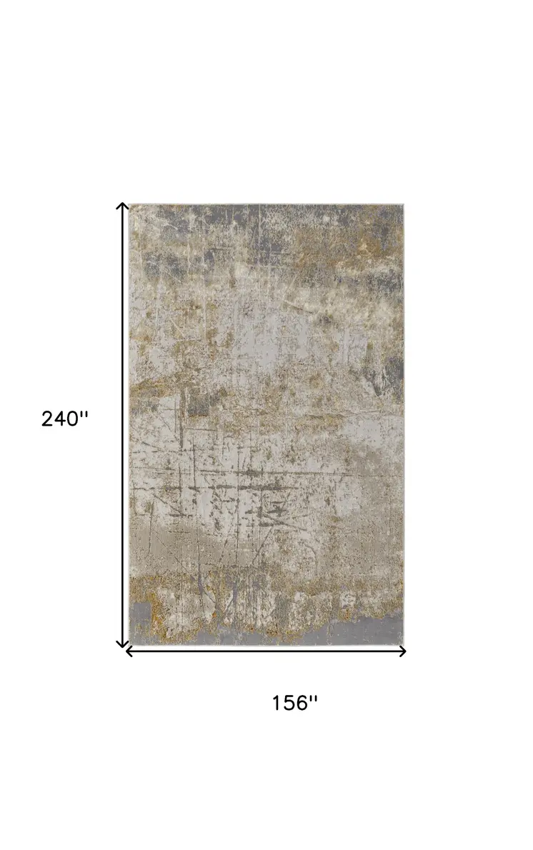 13' X 20' Ivory Gray and Brown Abstract Power Loom Worn Faded Area Rug