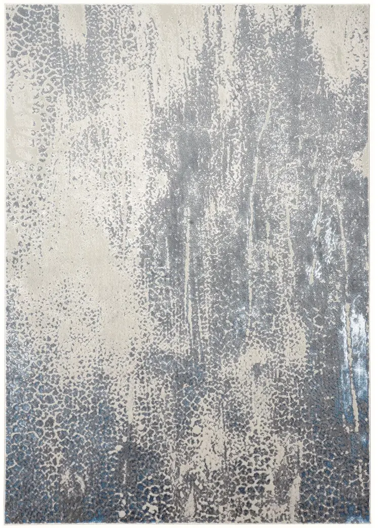 8' X 10' Ivory Gray and Blue Abstract Power Loom Area Rug
