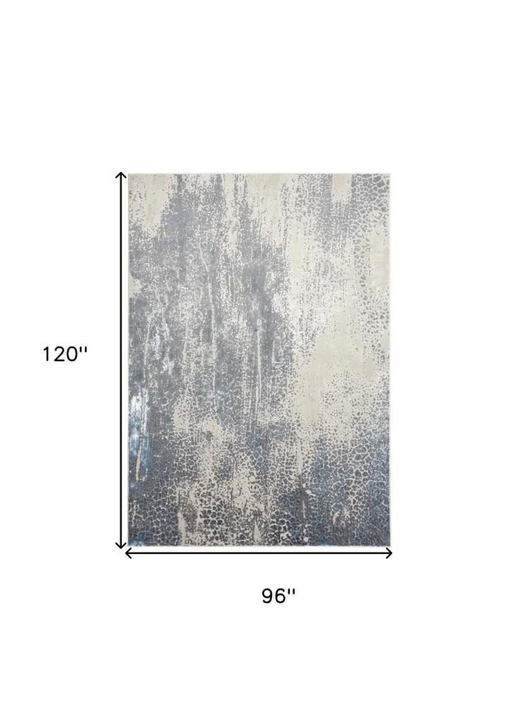 8' X 10' Ivory Gray and Blue Abstract Power Loom Area Rug