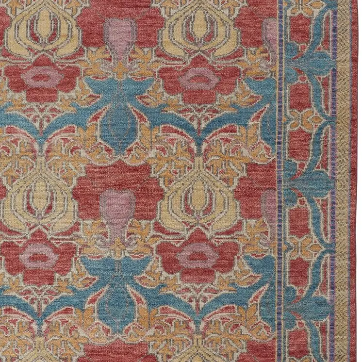 4' X 6' Blue Red and Yellow Wool Oriental Hand Knotted Area Rug