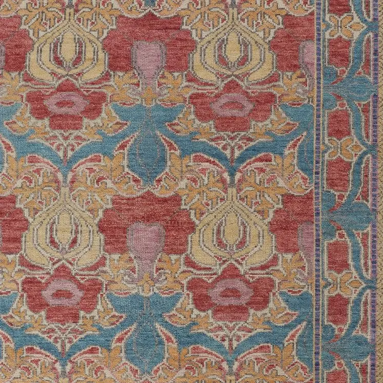 6' X 9' Blue Red and Yellow Wool Oriental Hand Knotted Area Rug