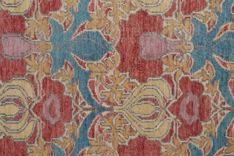 8' X 10' Blue Red and Yellow Wool Oriental Hand Knotted Area Rug