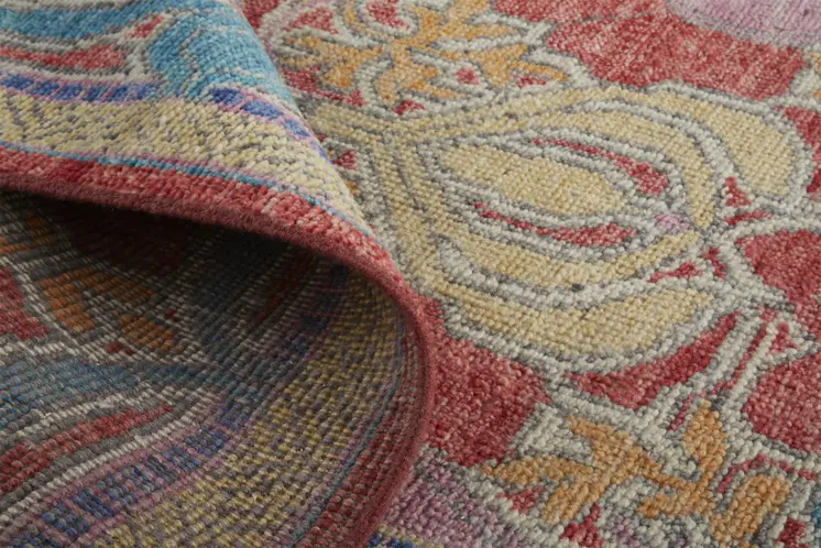 8' X 10' Blue Red and Yellow Wool Oriental Hand Knotted Area Rug