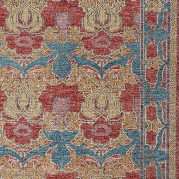 8' X 10' Blue Red and Yellow Wool Oriental Hand Knotted Area Rug