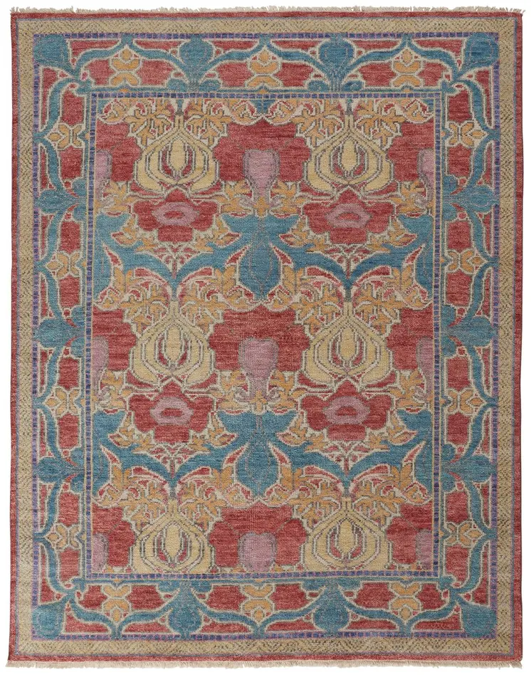 8' X 10' Blue Red and Yellow Wool Oriental Hand Knotted Area Rug