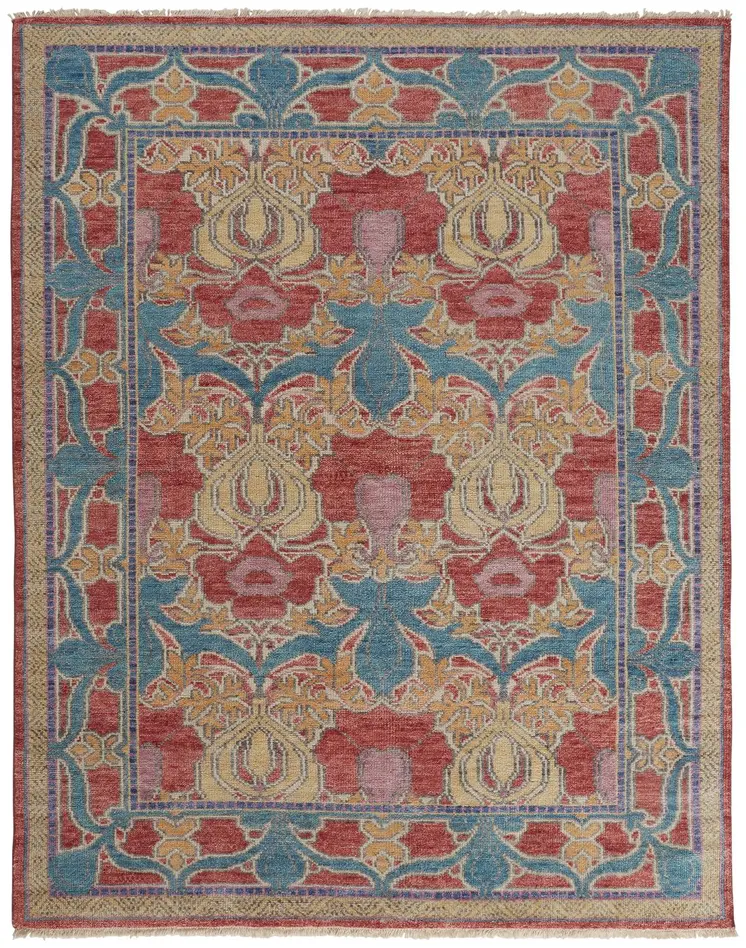 8' X 10' Blue Red and Yellow Wool Oriental Hand Knotted Area Rug