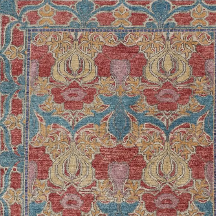 8' X 12' Blue Red and Yellow Wool Oriental Hand Knotted Area Rug