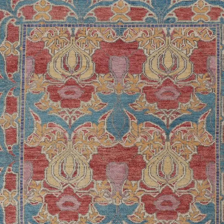 9' X 13' Blue Red and Yellow Wool Oriental Hand Knotted Area Rug