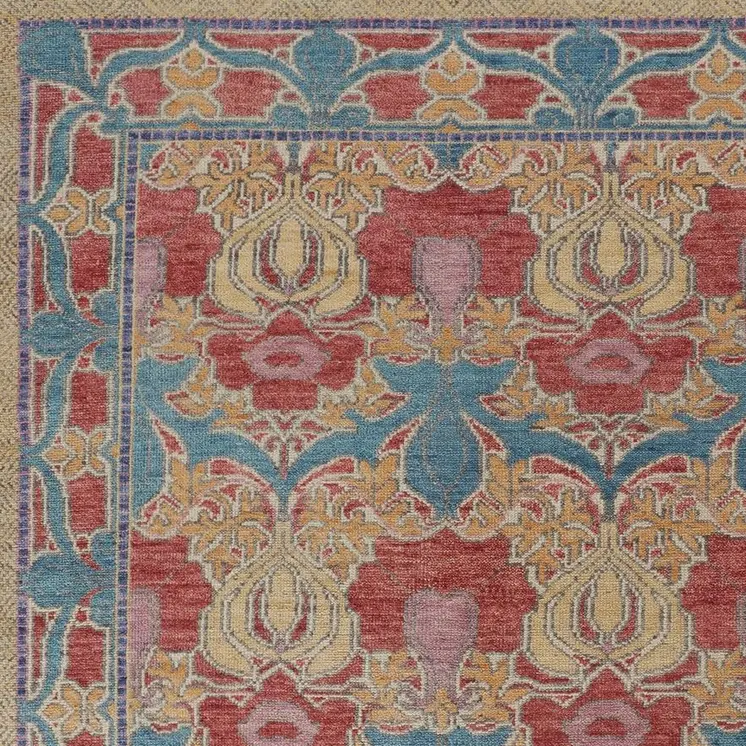 12' X 15' Blue Red and Yellow Wool Oriental Hand Knotted Area Rug