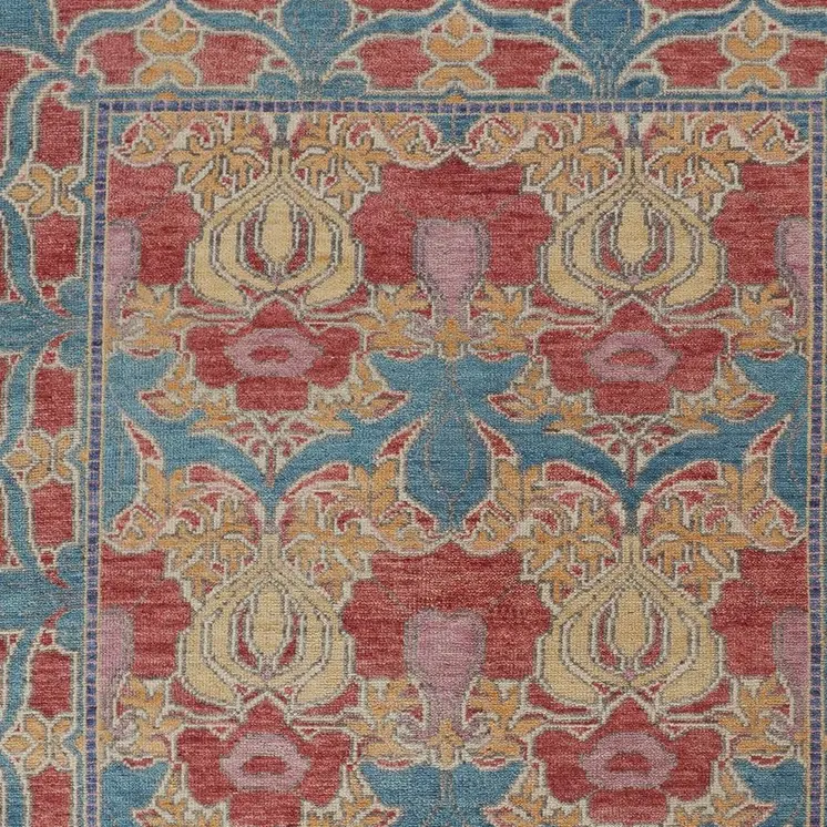 2' X 3' Blue Red and Yellow Wool Oriental Hand Knotted Area Rug