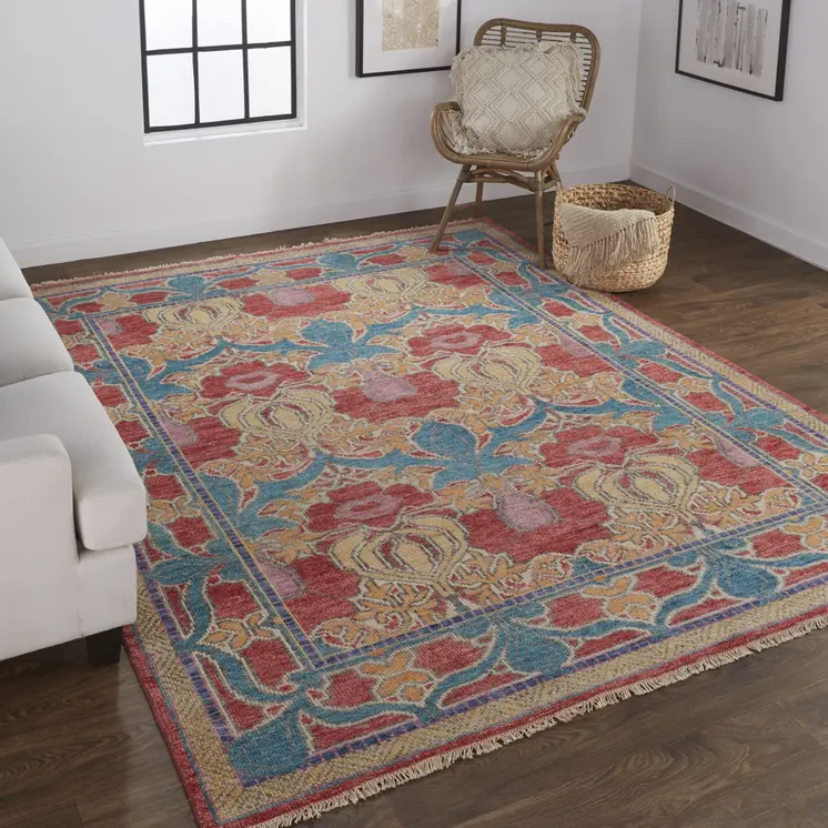2' X 3' Blue Red and Yellow Wool Oriental Hand Knotted Area Rug