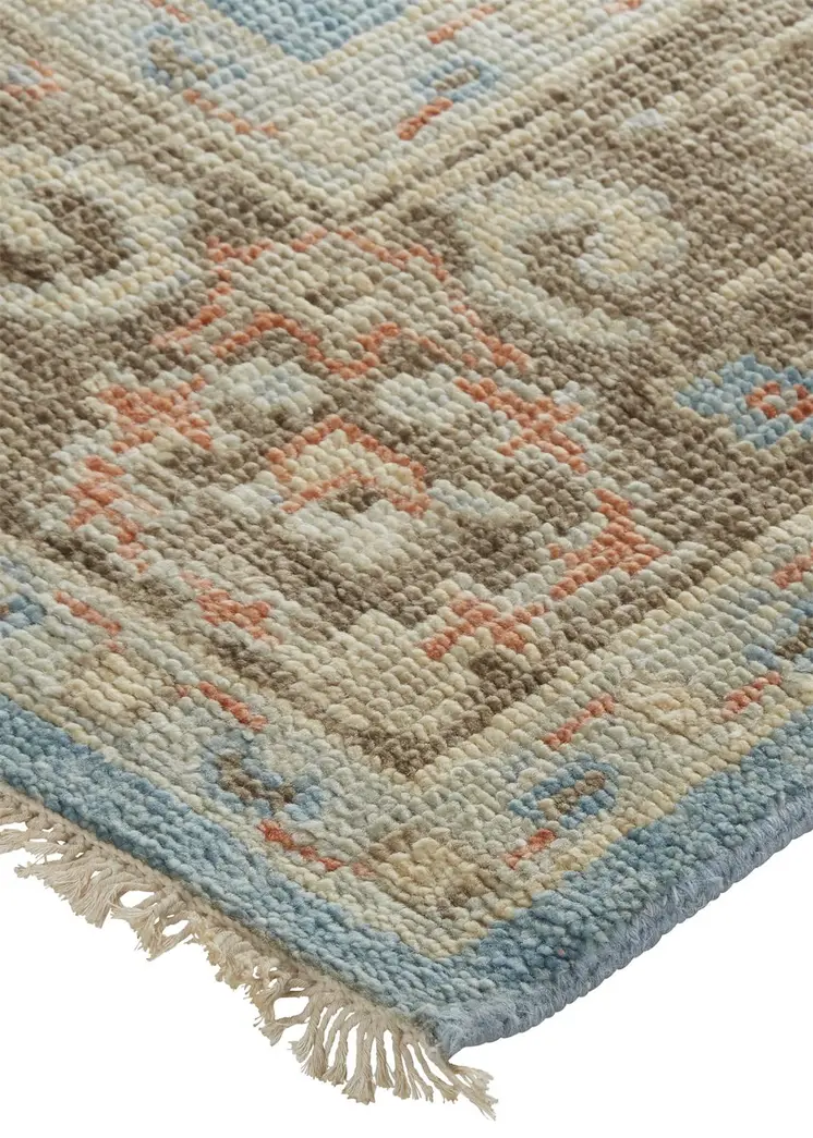 8' X 12' Brown and Blue Wool Oriental Hand Knotted Area Rug