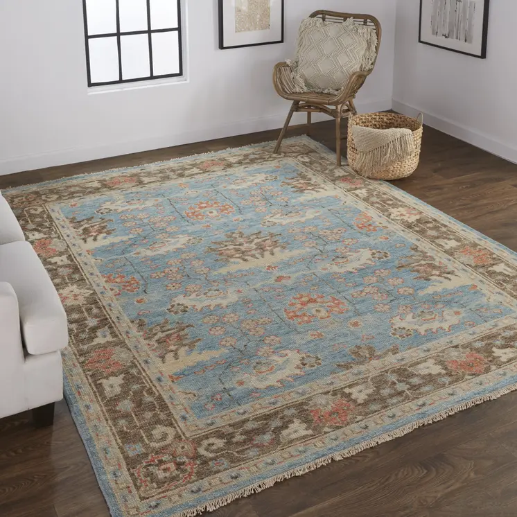 2' X 3' Brown and Blue Wool Oriental Hand Knotted Area Rug