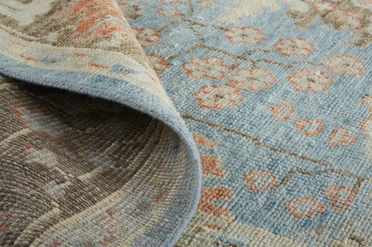 2' X 3' Brown and Blue Wool Oriental Hand Knotted Area Rug