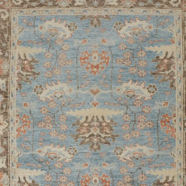 2' X 3' Brown and Blue Wool Oriental Hand Knotted Area Rug