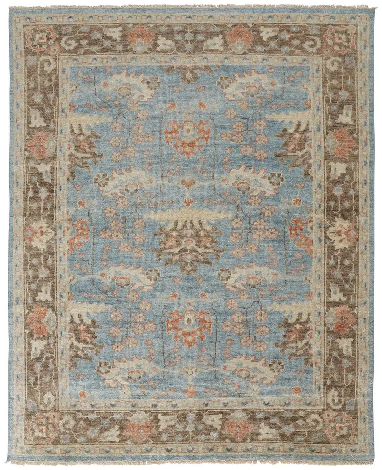 2' X 3' Brown and Blue Wool Oriental Hand Knotted Area Rug
