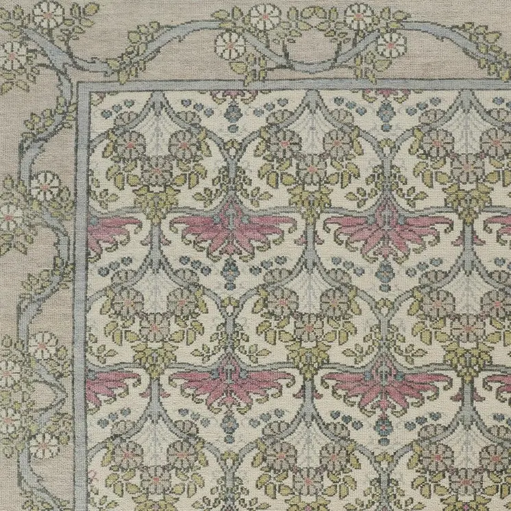 4' X 6' Ivory Gray and Pink Wool Floral Hand Knotted Area Rug
