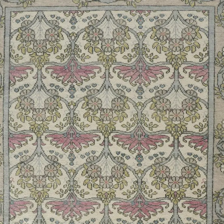 12' X 15' Ivory Gray and Pink Wool Floral Hand Knotted Area Rug