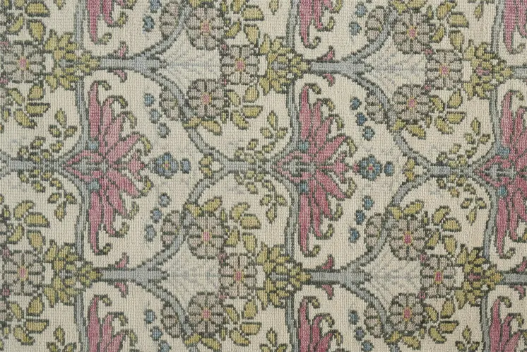 2' X 3' Ivory Gray and Pink Wool Floral Hand Knotted Area Rug
