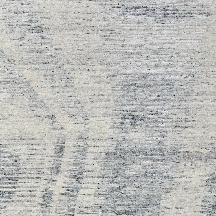 3' X 5' Ivory Gray and Blue Abstract Hand Knotted Worn Faded Area Rug