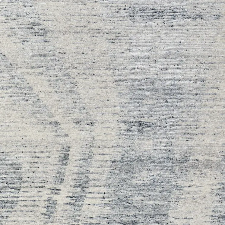 3' X 5' Ivory Gray and Blue Abstract Hand Knotted Worn Faded Area Rug