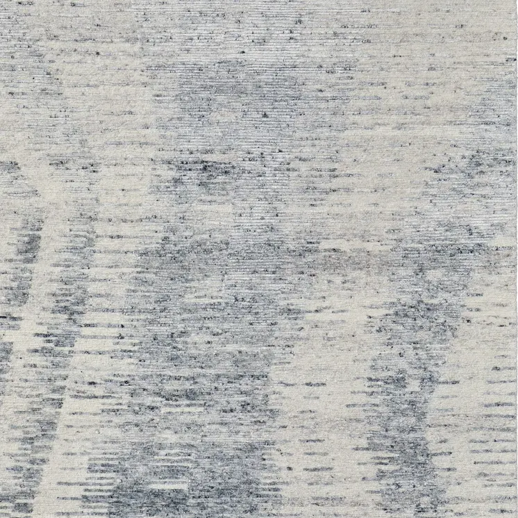 8' X 12' Ivory Gray and Blue Abstract Hand Knotted Worn Faded Area Rug