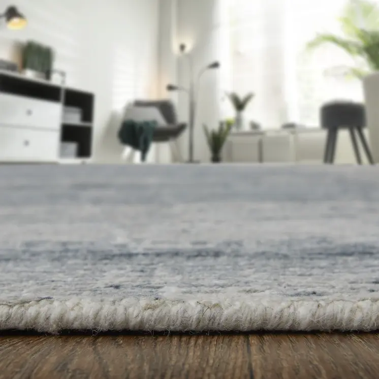 9' X 13' Ivory Gray and Blue Abstract Hand Knotted Worn Faded Area Rug
